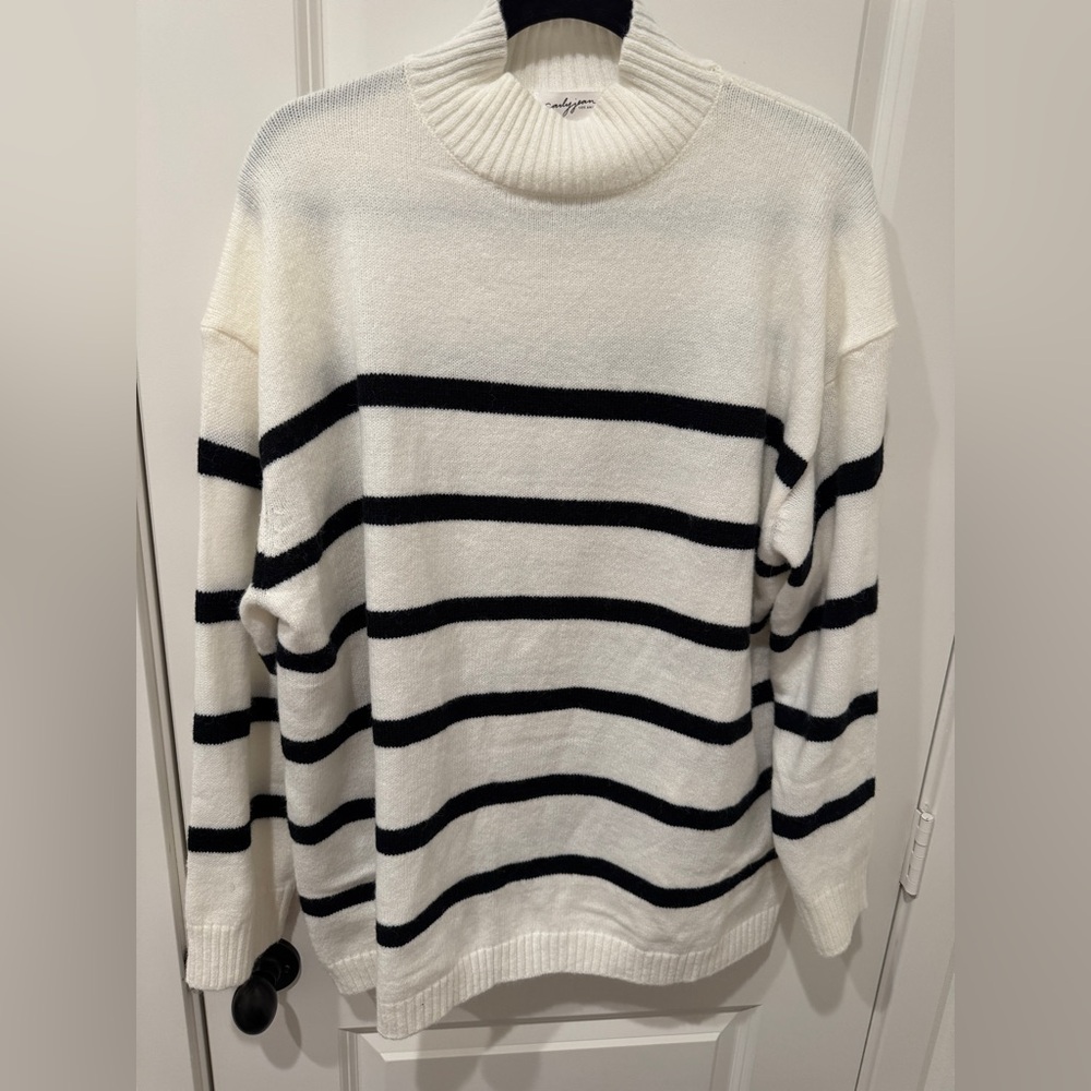 CARLY JEAN LOS ANGELES CJLA Striped White and Black Sweater